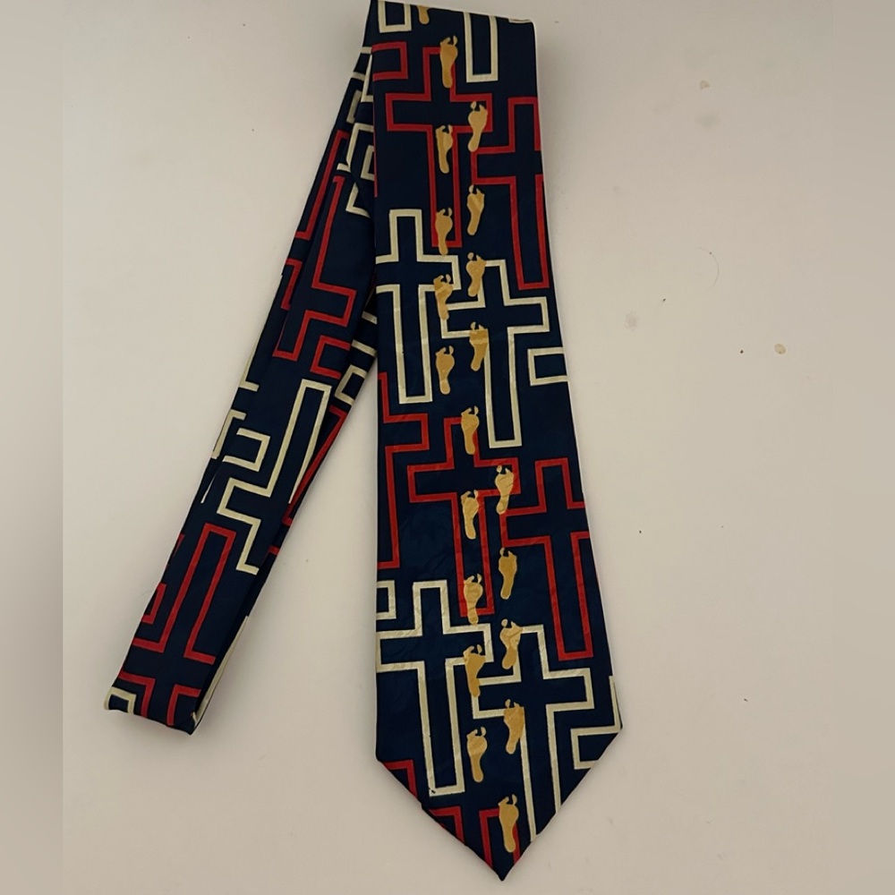 City One Footprints In The Sand Cross Religious Christian Necktie